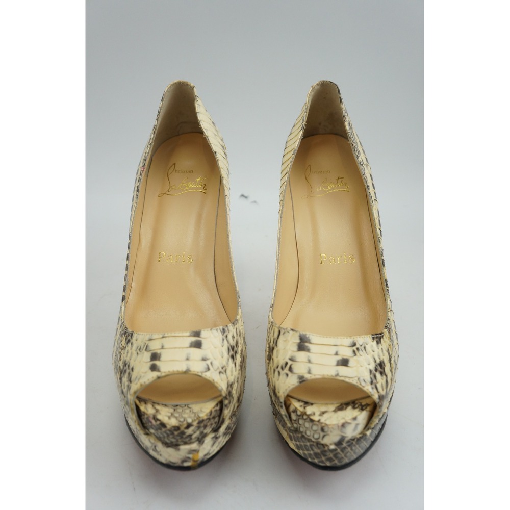 Christian Louboutin Pumps 38 Beige Python Snakeskin Lady Peep Platform Heels VGC - Picture 3 of 8